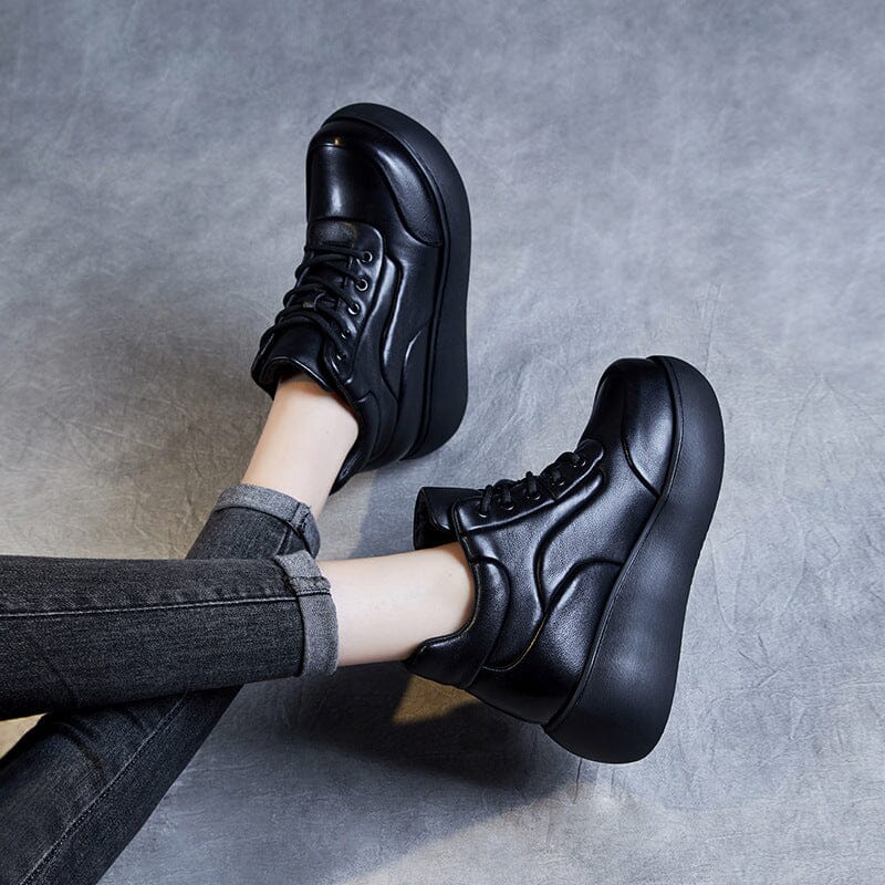 Autumn Winter Retro Platform Leather Casual Ankle Boots