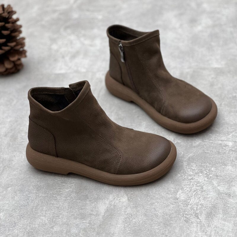 Autumn Winter Retro Soft Leather Casual Flat Boots