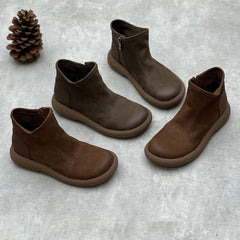 Autumn Winter Retro Soft Leather Casual Flat Boots