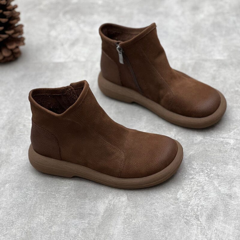 Autumn Winter Retro Soft Leather Casual Flat Boots