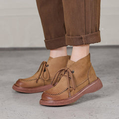 Autumn Winter Retro Soft Leather Flat Boots