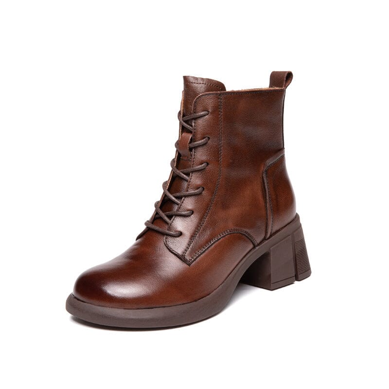 Autumn Winter Solid Leather Casual Low Heel Boots