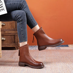 Autumn Winter Solid Soft Leather Casual Boots