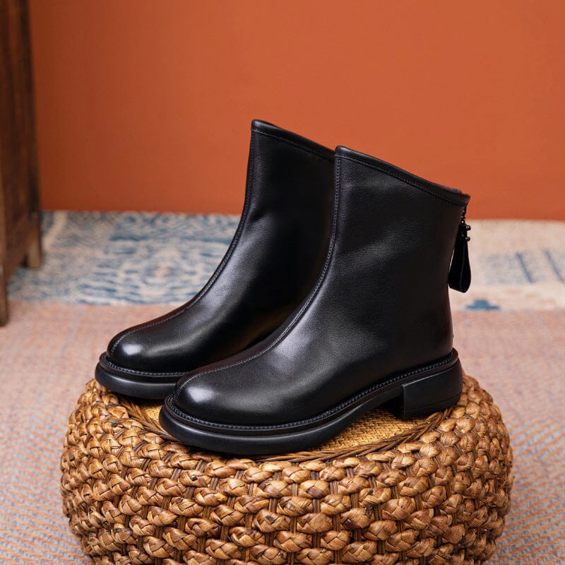 Autumn Winter Solid Soft Leather Casual Boots