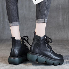 Autumn Winter Thick Sole Leather Retro Boots