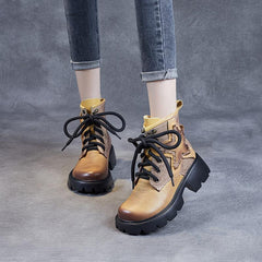 Autumn Winter Women Retro Patchwork Casual Leather Boots