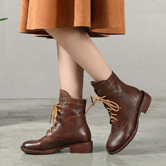 Autumn Winter Women Retro Plush Handmade Leather Boots