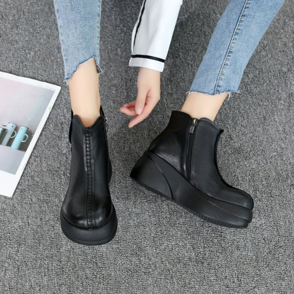 BABAKUD Autumn Winter Leather Retro Platform Women's Boots