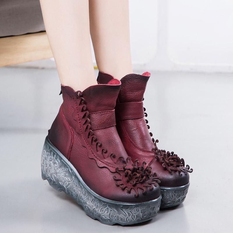 BABAKUD Autumn Winter Platform Wedge Women Retro Boots