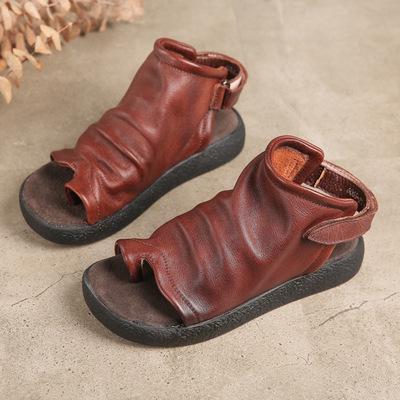 Babakud Cowhide Low Heel Open Toe Summer Women Sandals