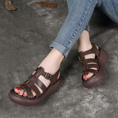 Babakud Leather Handmade Platform Summer Rome Buckle Sandals