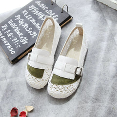 Summer Lace Floral Round Toe Slip on Flats Vintage Fisherman Shoes