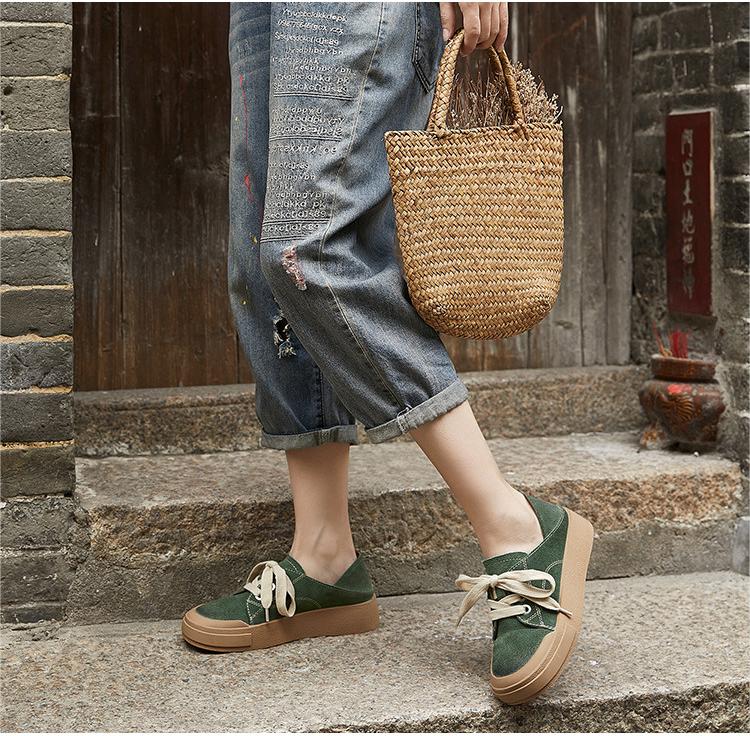 Women Spring Summer Retro Leather Casual Sneaker Shoes