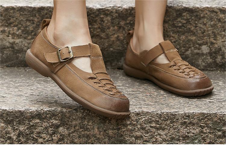 Spring Summer Retro Leather Casual Flat Shoes