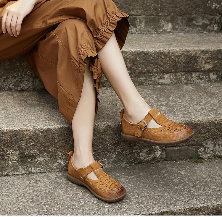 Spring Summer Retro Leather Casual Flat Shoes