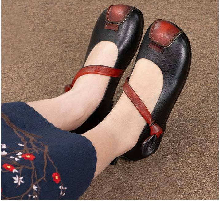 Retro Leather Patch-Color Casual Flat Shoes