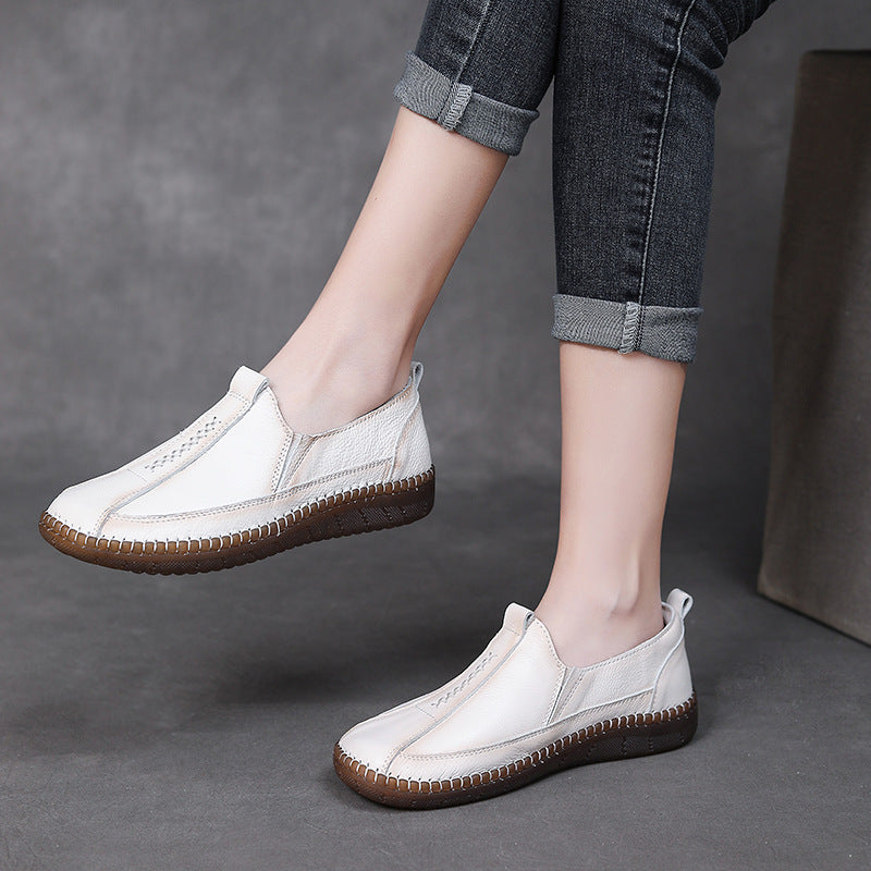 Women Summer Soft Leather Casual Slip On Flats Shoes