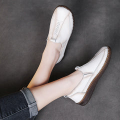 Women Summer Soft Leather Casual Slip On Flats Shoes