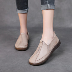 Women Summer Soft Leather Casual Slip On Flats Shoes