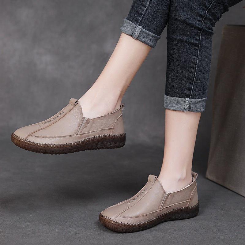 Women Summer Soft Leather Casual Slip On Flats Shoes