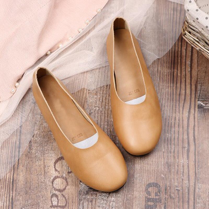 Babakud Solid Handmade Flats Casual Leather Shoes 33-41