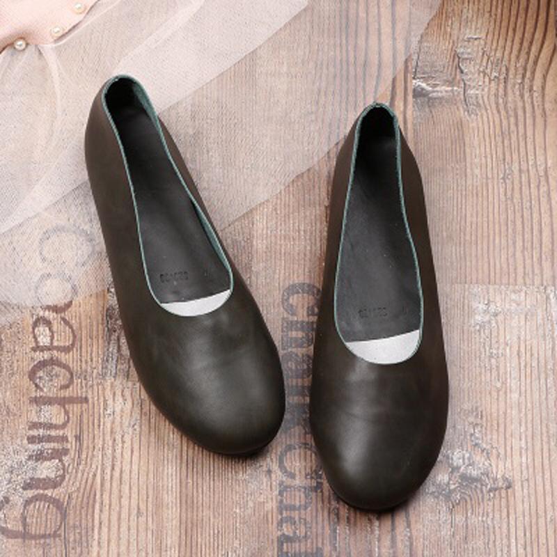 Babakud Solid Handmade Flats Casual Leather Shoes 33-41