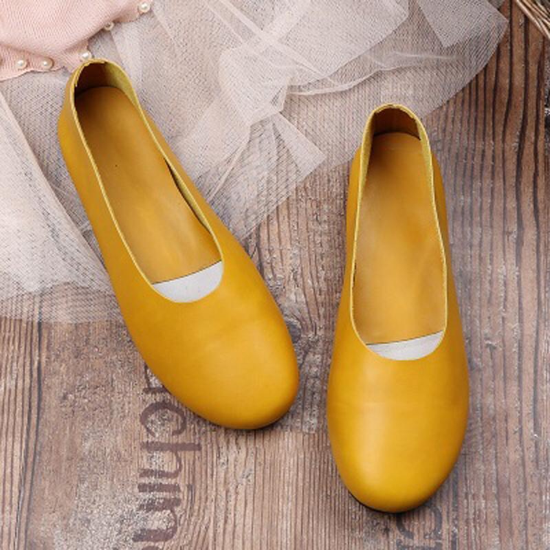 Babakud Solid Handmade Flats Casual Leather Shoes 33-41