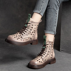 Women Summer Heart Hollow Retro Leather Boots