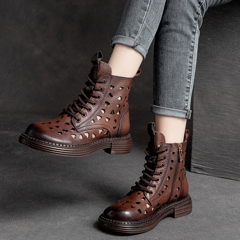 Women Summer Heart Hollow Retro Leather Boots