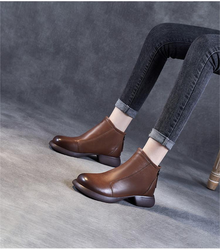 Spring Minimalist Soft Black Brown Leather Boots