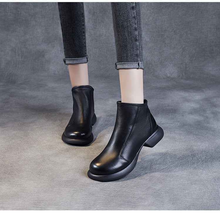 Spring Minimalist Soft Black Brown Leather Boots