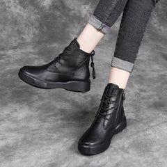 Spring Soft Leather Lace-up Women Boots