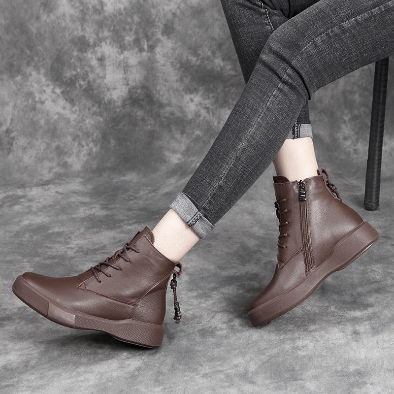 Spring Soft Leather Lace-up Women Boots