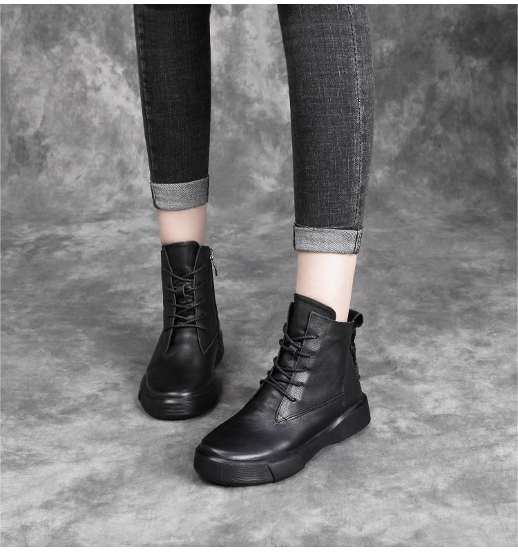 Spring Soft Leather Lace-up Women Boots