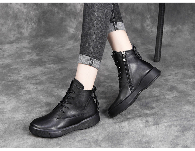 Spring Soft Leather Lace-up Women Boots