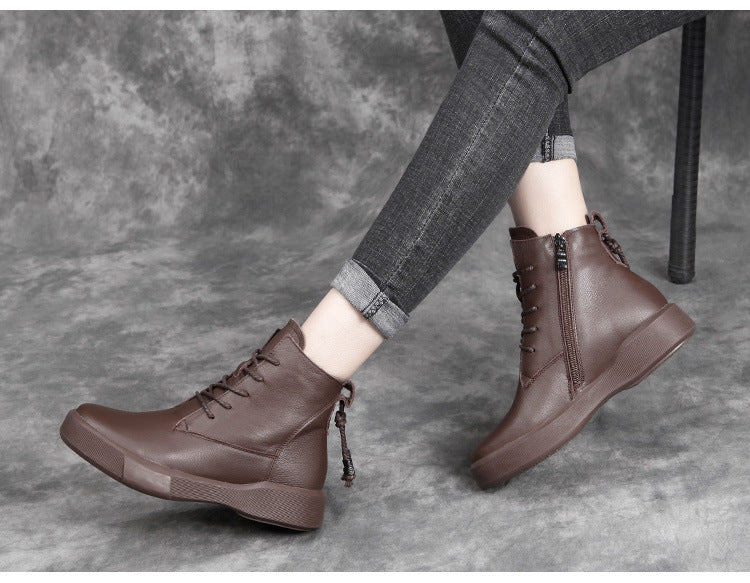 Spring Soft Leather Lace-up Women Boots