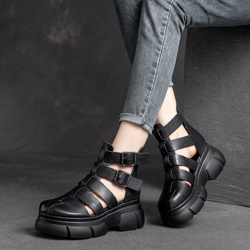 Women Summer Casual Platform Leather Sandal Boots