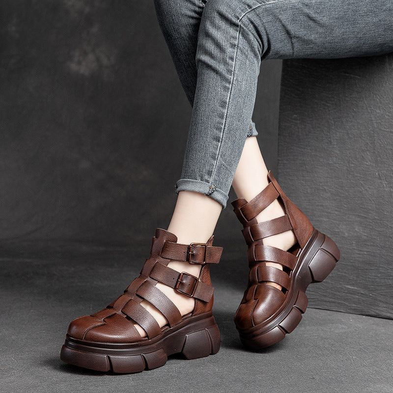 Women Summer Casual Platform Leather Sandal Boots