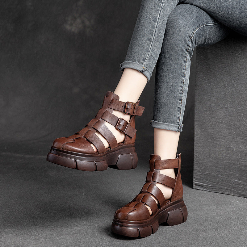 Women Summer Casual Platform Leather Sandal Boots