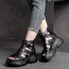 Women Summer Platform Leather Sandal Boots