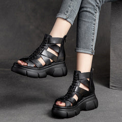 Women Summer Platform Leather Sandal Boots