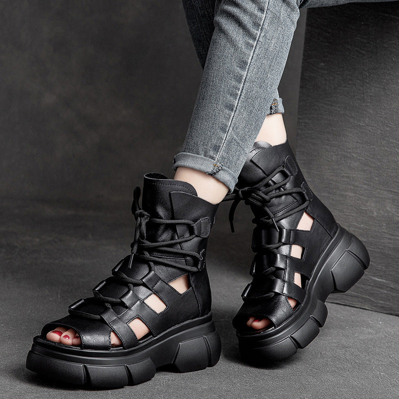 Women Retro Round Toe Platform Casual Boots