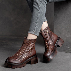 Women Summer Retro Hollow Leather Boots