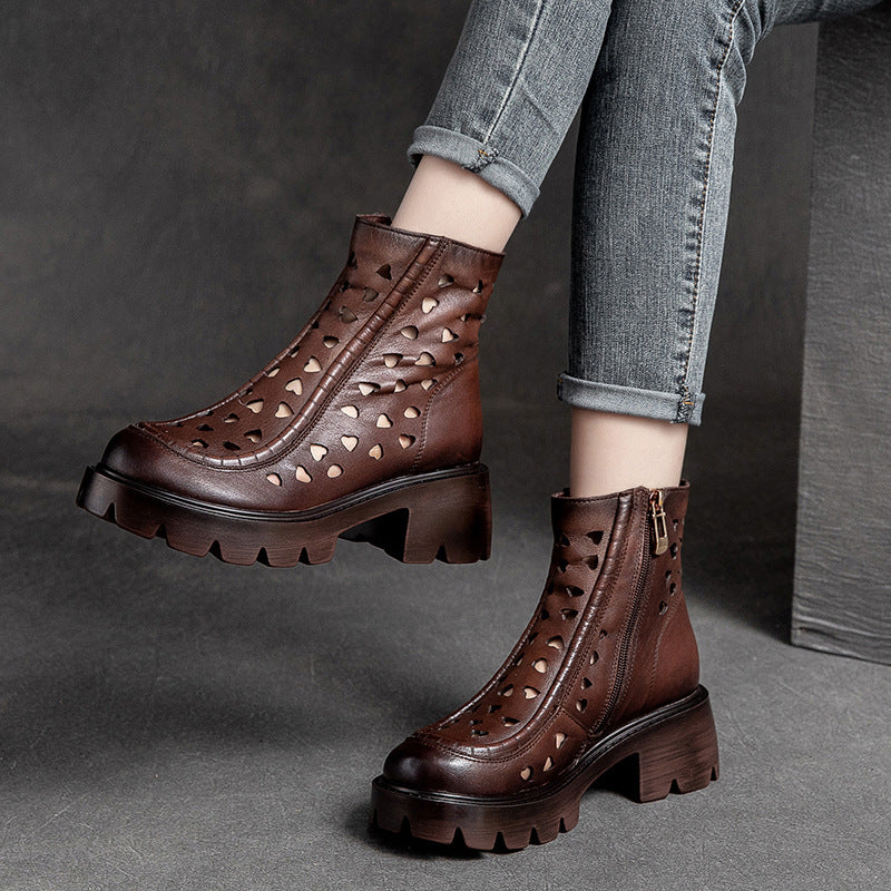 Women Summer Retro Hollow Leather Boots