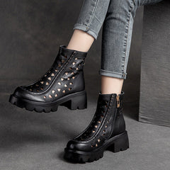 Women Summer Retro Hollow Leather Boots