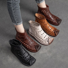 Women Platform Round-Toe Retro Leather Boots