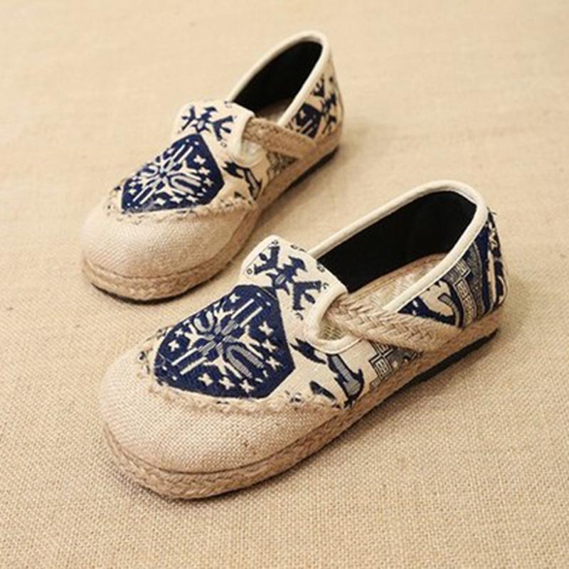 Babakud Spring Summer Vintage Ethnic Flat Linen Shoes 35-44