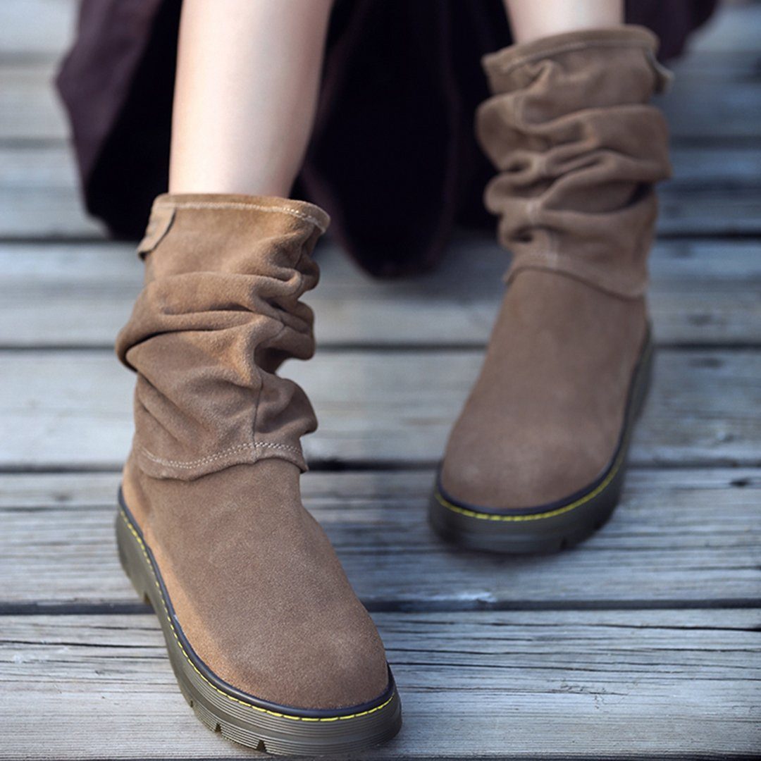 Babakud Suede Leather Ruched Martin Comfy Boots