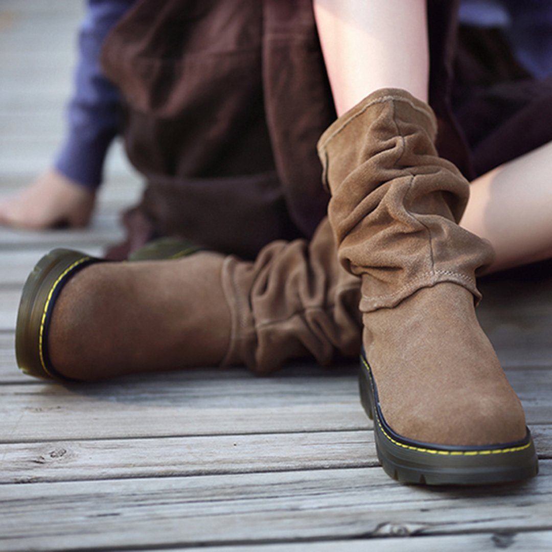 Babakud Suede Leather Ruched Martin Comfy Boots