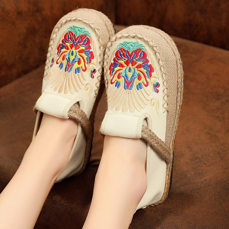 Babakud Summer Retro Straw Linen Embroidery Shoes